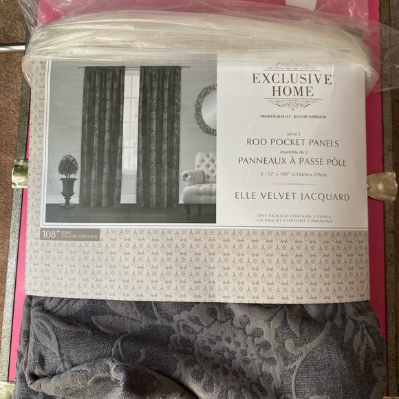 Exclusive Home gray velvet jacquard curtain panel set - Picture 2 of 4